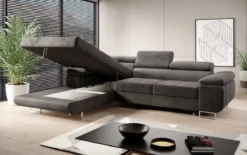 Designer Ecksofa Calvera mit Schlaf- und Klappfunktion in Samt