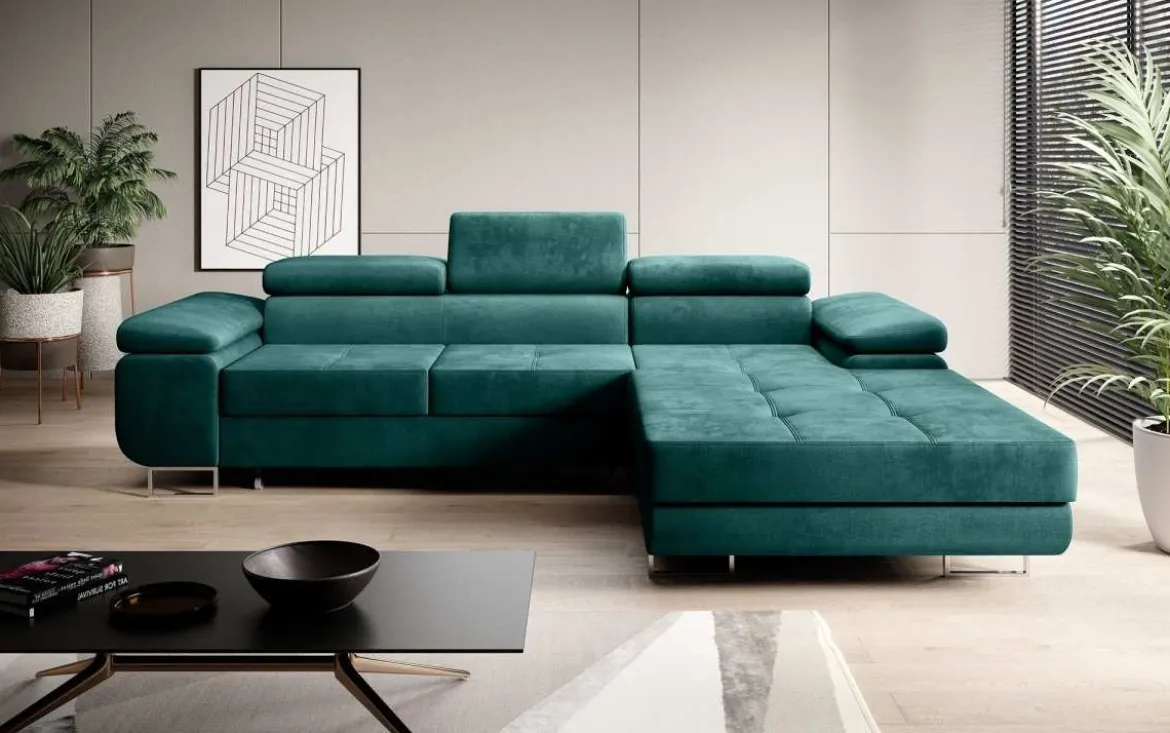 Designer Ecksofa Calvera mit Schlaf- und Klappfunktion in Samt