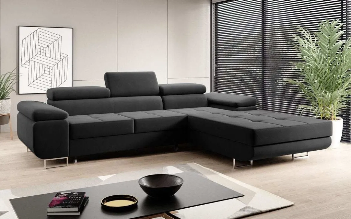 Designer Ecksofa Calvera mit Schlaf- und Klappfunktion in Samt