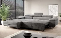 Designer Ecksofa Calvera mit Schlaf- und Klappfunktion in Samt