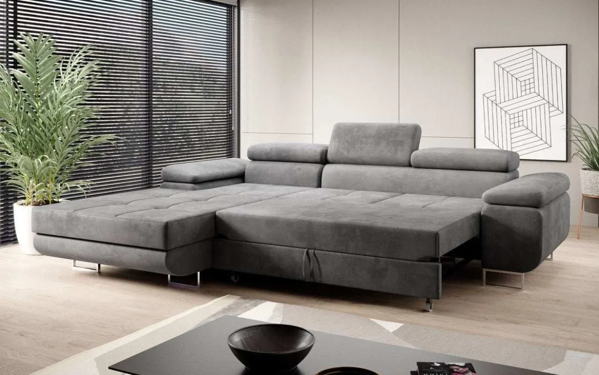 Designer Ecksofa Calvera mit Schlaf- und Klappfunktion in Samt