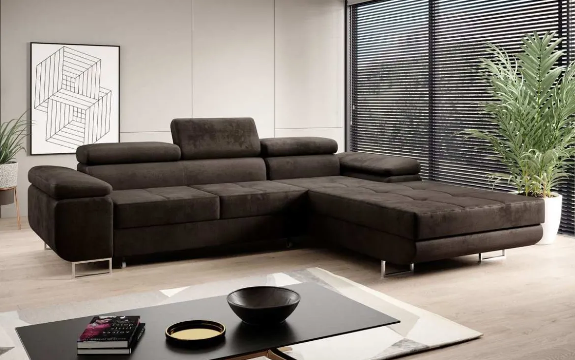 Designer Ecksofa Calvera mit Schlaf- und Klappfunktion in Samt
