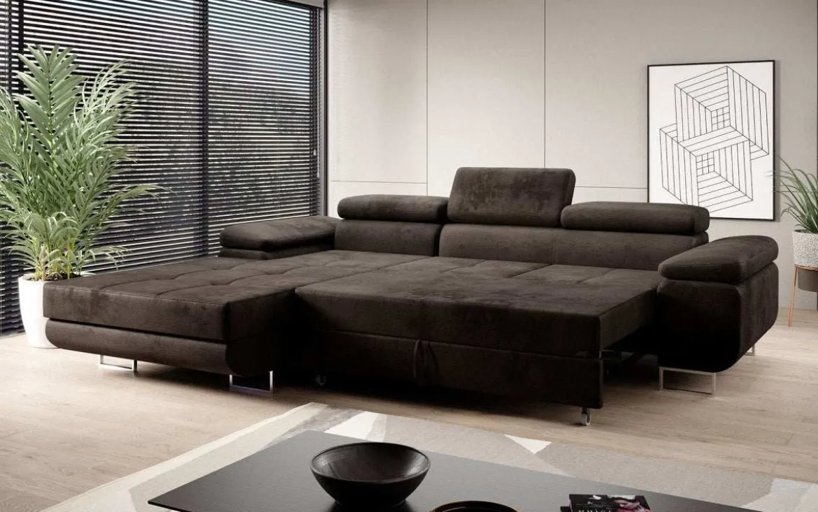 Designer Ecksofa Calvera mit Schlaf- und Klappfunktion in Samt
