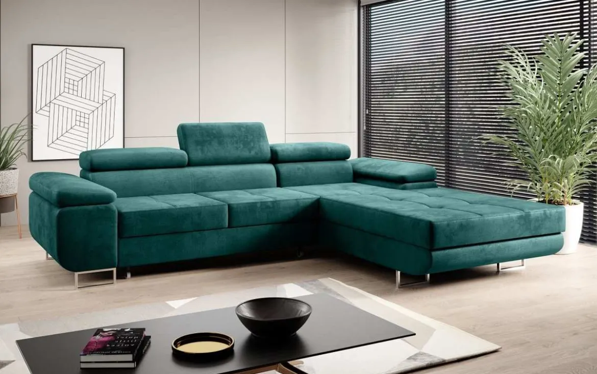 Designer Ecksofa Calvera mit Schlaf- und Klappfunktion in Samt