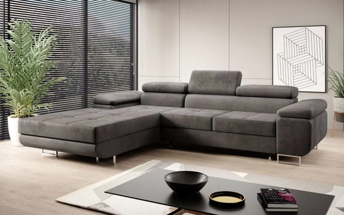 Designer Ecksofa Calvera mit Schlaf- und Klappfunktion in Samt
