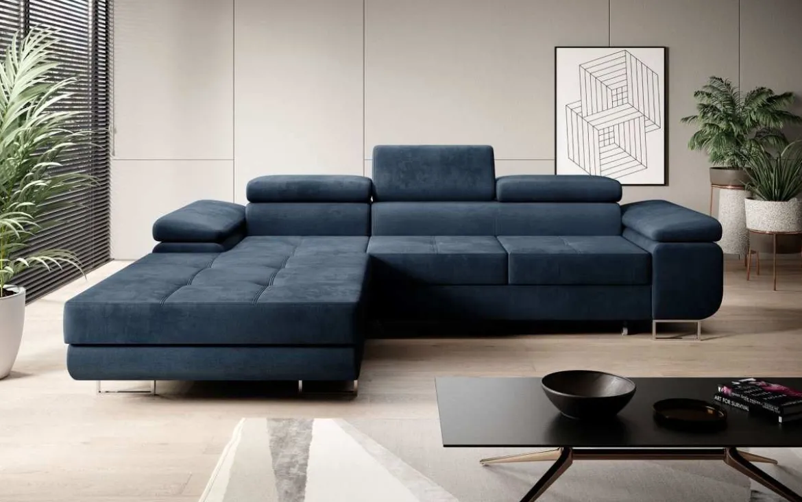 Designer Ecksofa Calvera mit Schlaf- und Klappfunktion in Samt