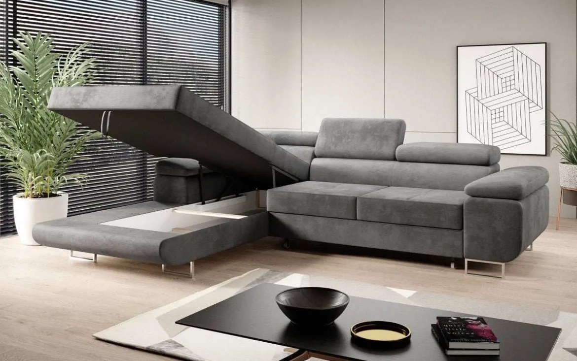 Designer Ecksofa Calvera mit Schlaf- und Klappfunktion in Samt