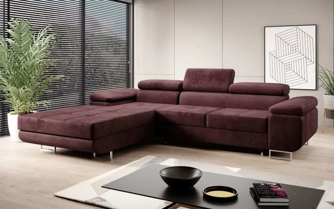 Designer Ecksofa Calvera mit Schlaf- und Klappfunktion in Samt