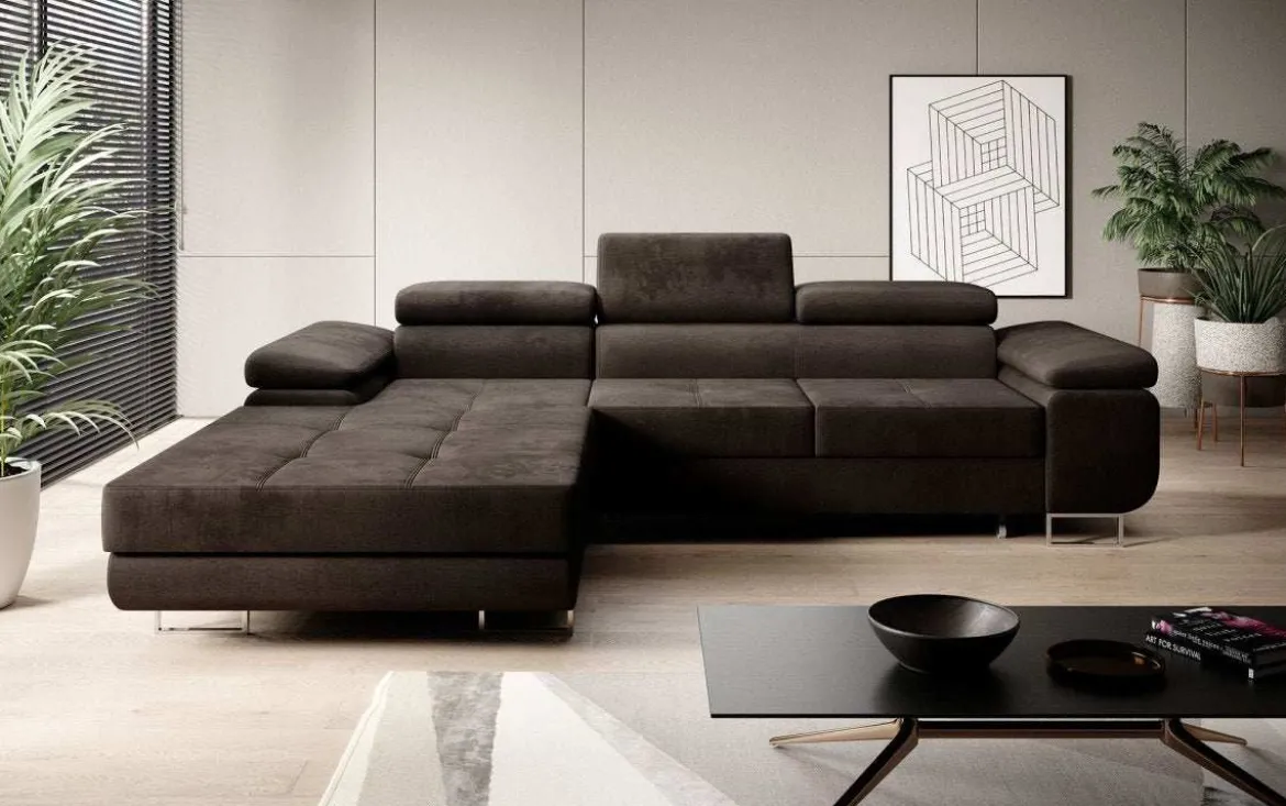 Designer Ecksofa Calvera mit Schlaf- und Klappfunktion in Samt