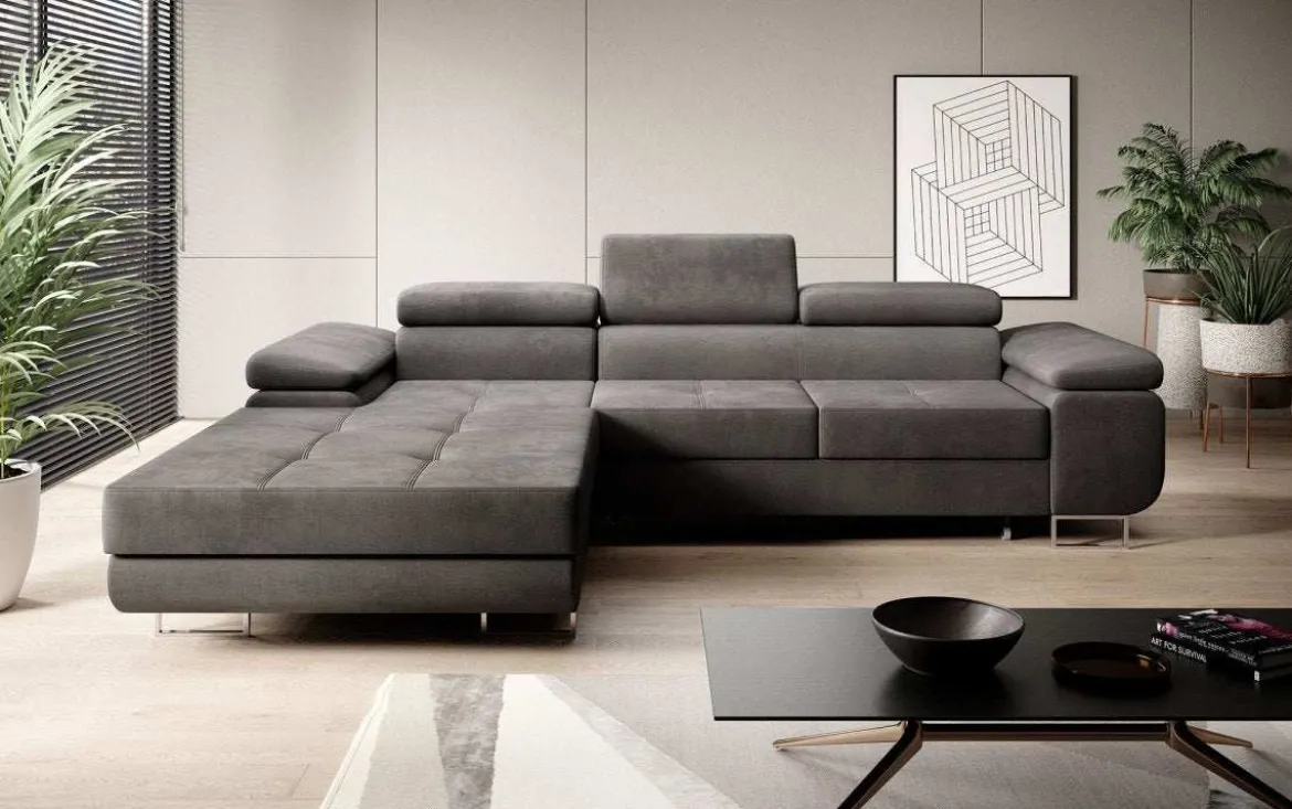 Designer Ecksofa Calvera mit Schlaf- und Klappfunktion in Samt