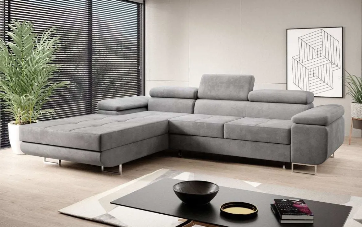 Designer Ecksofa Calvera mit Schlaf- und Klappfunktion in Samt