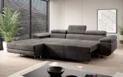 Designer Ecksofa Calvera mit Schlaf- und Klappfunktion in Samt