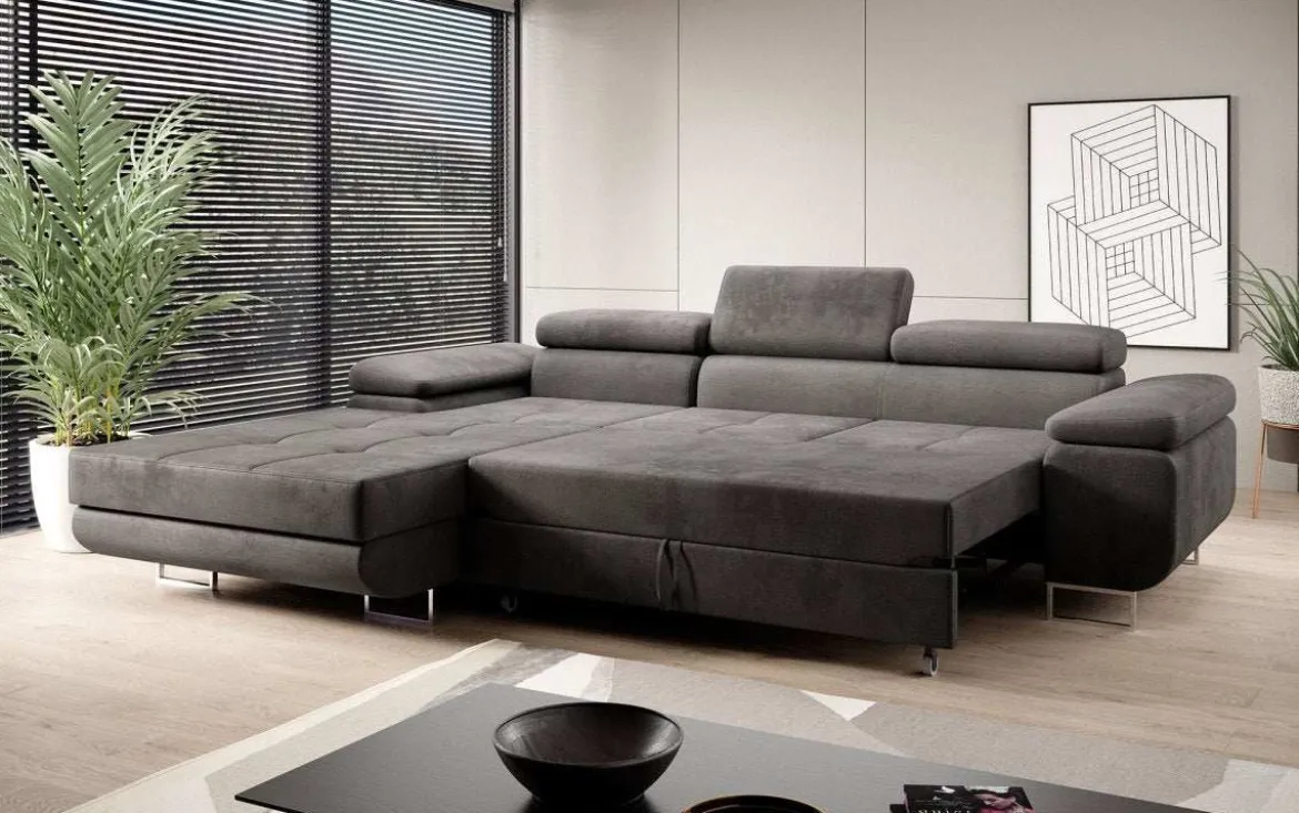 Designer Ecksofa Calvera mit Schlaf- und Klappfunktion in Samt
