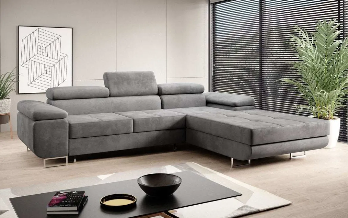 Designer Ecksofa Calvera mit Schlaf- und Klappfunktion in Samt