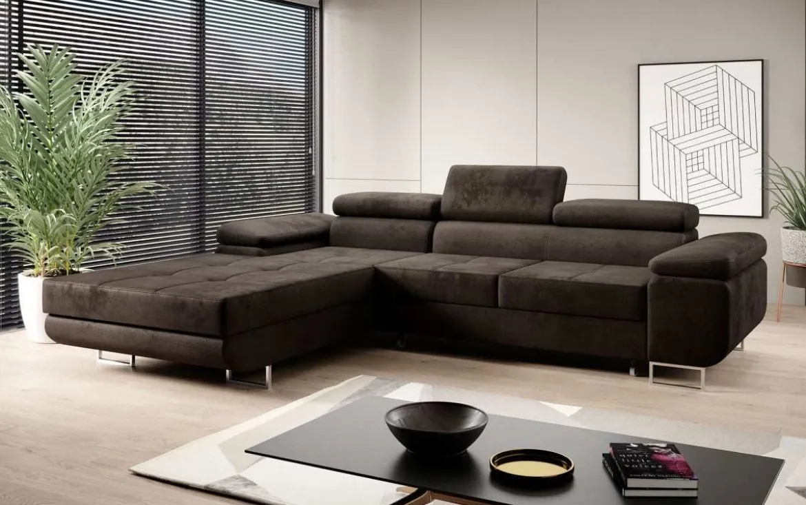 Designer Ecksofa Calvera mit Schlaf- und Klappfunktion in Samt