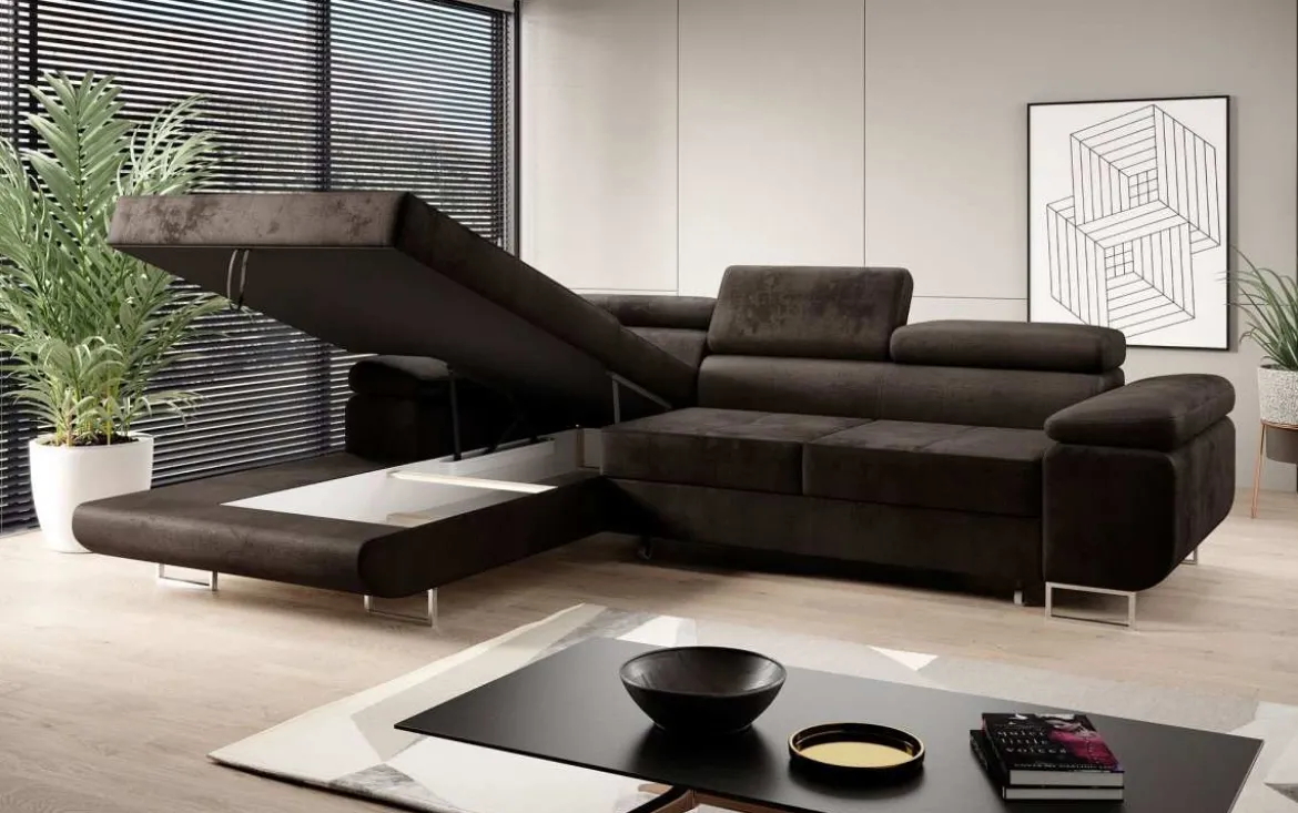 Designer Ecksofa Calvera mit Schlaf- und Klappfunktion in Samt