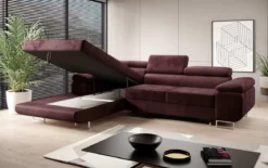 Designer Ecksofa Calvera mit Schlaf- und Klappfunktion in Samt