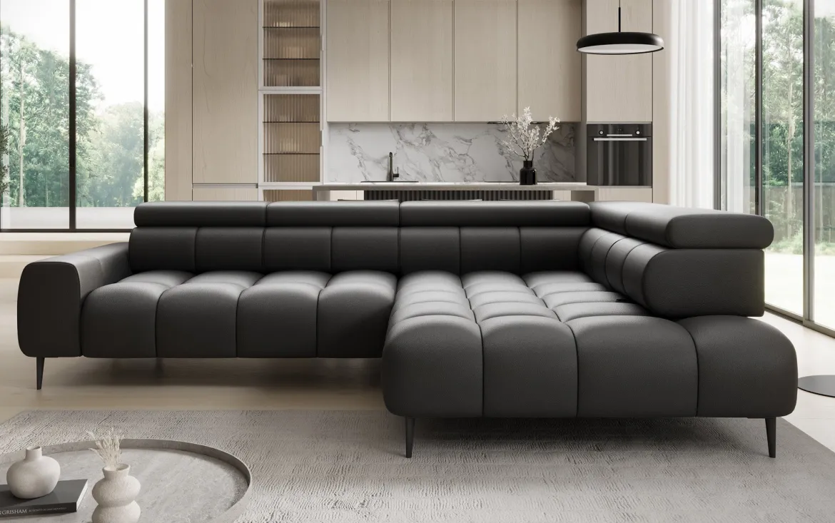 Designer Ecksofa Ceora mit elektrischer Schlaffunktion und verstellbarerer Rückenlehne in Echtleder