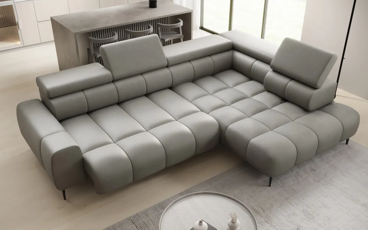 Designer Ecksofa Ceora mit elektrischer Schlaffunktion und verstellbarerer Rückenlehne in Echtleder