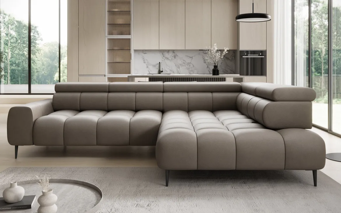 Designer Ecksofa Ceora mit elektrischer Schlaffunktion und verstellbarerer Rückenlehne in Echtleder