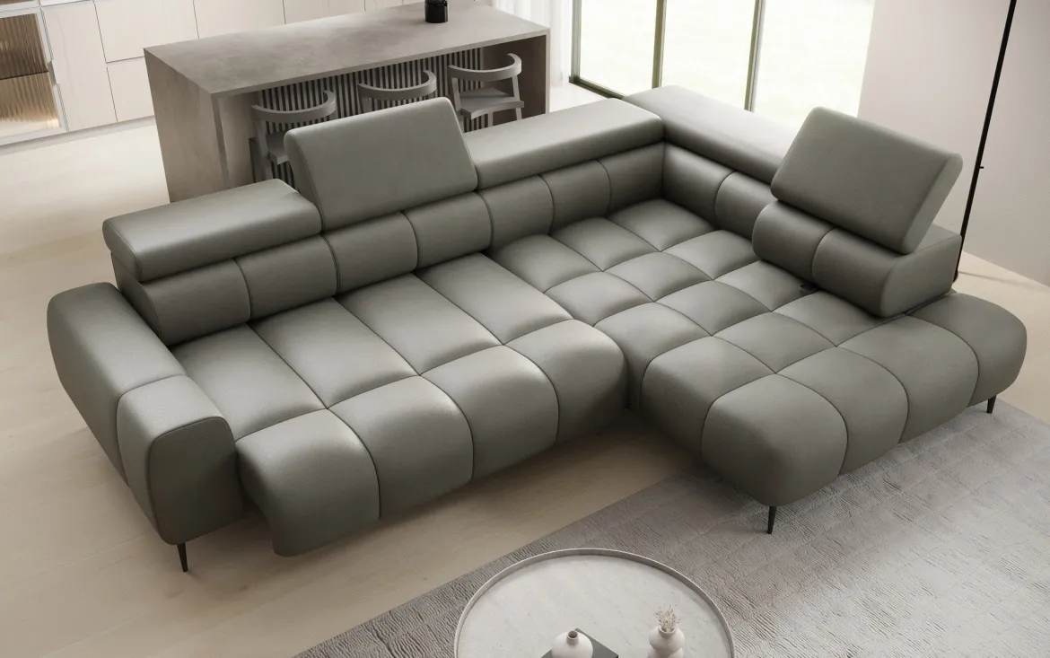 Designer Ecksofa Ceora mit elektrischer Schlaffunktion und verstellbarerer Rückenlehne in Echtleder