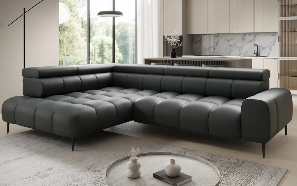 Designer Ecksofa Ceora mit elektrischer Schlaffunktion und verstellbarerer Rückenlehne in Echtleder