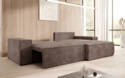 Designer Ecksofa Corino in Cord mit Schlaf- und Klappfunktion