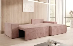 Designer Ecksofa Corino in Cord mit Schlaf- und Klappfunktion