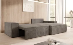 Designer Ecksofa Corino in Cord mit Schlaf- und Klappfunktion