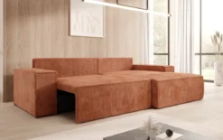 Designer Ecksofa Corino in Cord mit Schlaf- und Klappfunktion