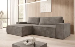 Designer Ecksofa Corino in Cord mit Schlaf- und Klappfunktion