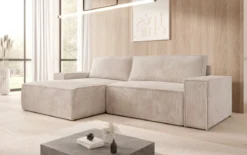 Designer Ecksofa Corino in Cord mit Schlaf- und Klappfunktion