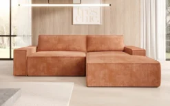 Designer Ecksofa Corino in Cord mit Schlaf- und Klappfunktion