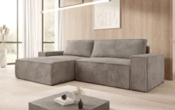 Designer Ecksofa Corino in Cord mit Schlaf- und Klappfunktion
