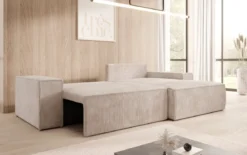 Designer Ecksofa Corino in Cord mit Schlaf- und Klappfunktion