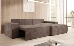 Designer Ecksofa Corino in Cord mit Schlaf- und Klappfunktion