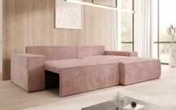 Designer Ecksofa Corino in Cord mit Schlaf- und Klappfunktion