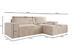Designer Ecksofa Corino in Cord mit Schlaf- und Klappfunktion