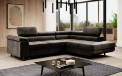 Designer Ecksofa Costa mit Schlaf- und Klappfunktion aus Samt