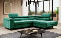 Designer Ecksofa Costa mit Schlaf- und Klappfunktion aus Samt