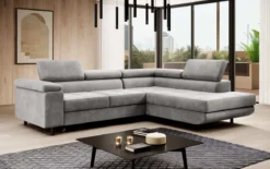 Designer Ecksofa Costa mit Schlaf- und Klappfunktion aus Samt