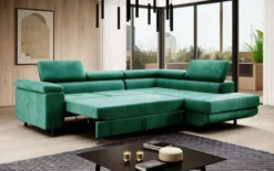 Designer Ecksofa Costa mit Schlaf- und Klappfunktion aus Samt