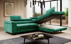 Designer Ecksofa Costa mit Schlaf- und Klappfunktion aus Samt