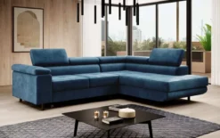 Designer Ecksofa Costa mit Schlaf- und Klappfunktion aus Samt