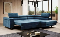 Designer Ecksofa Costa mit Schlaf- und Klappfunktion aus Samt
