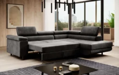 Designer Ecksofa Costa mit Schlaf- und Klappfunktion aus Samt