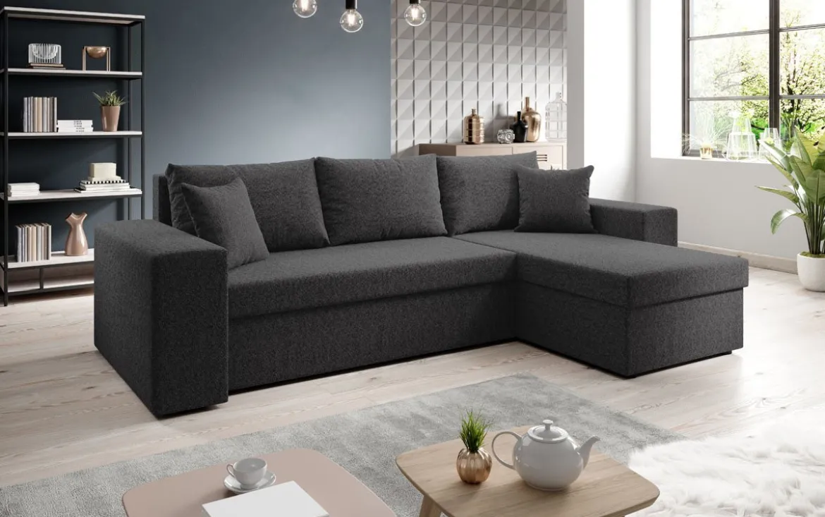 Designer Ecksofa Denver Bouclé mit Schlaf- und Klappfunktion