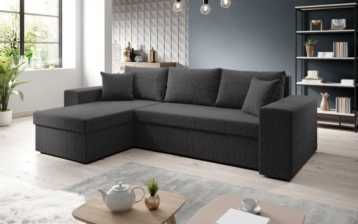 Designer Ecksofa Denver Bouclé mit Schlaf- und Klappfunktion