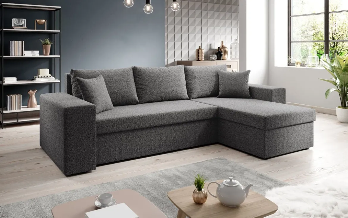 Designer Ecksofa Denver Bouclé mit Schlaf- und Klappfunktion