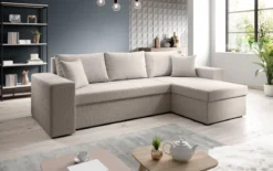 Designer Ecksofa Denver Bouclé mit Schlaf- und Klappfunktion